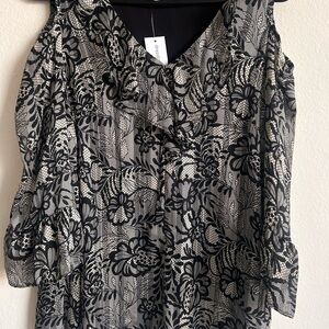 Dress Barn Black and White Floral Blouse